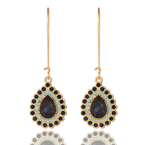 Vintage Ehtnic Water Drop Earrings with Crystal Stone for Women