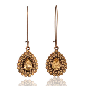 Vintage Ehtnic Water Drop Earrings with Crystal Stone for Women