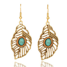 Load image into Gallery viewer, Vintage Ethnic Leaf Drop Dangle Earrings Hanging with Stone for Women