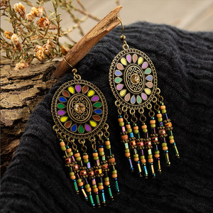 Vintage Beads Tassel Dangle Drop Earrings for Women