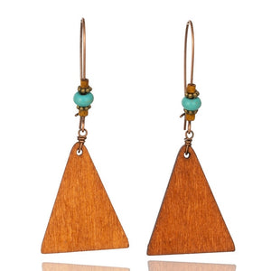Ethnic Geometric Wood Dangle Drop Earrings for Women