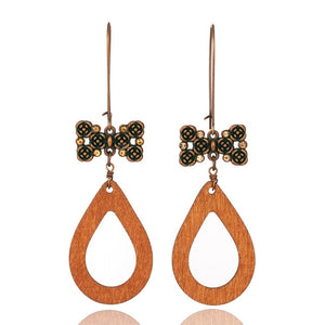 Ethnic Geometric Wood Dangle Drop Earrings for Women