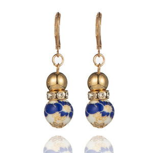 Ceramic Ball Rhinestone Golden Dangle Drop Earrings for Women